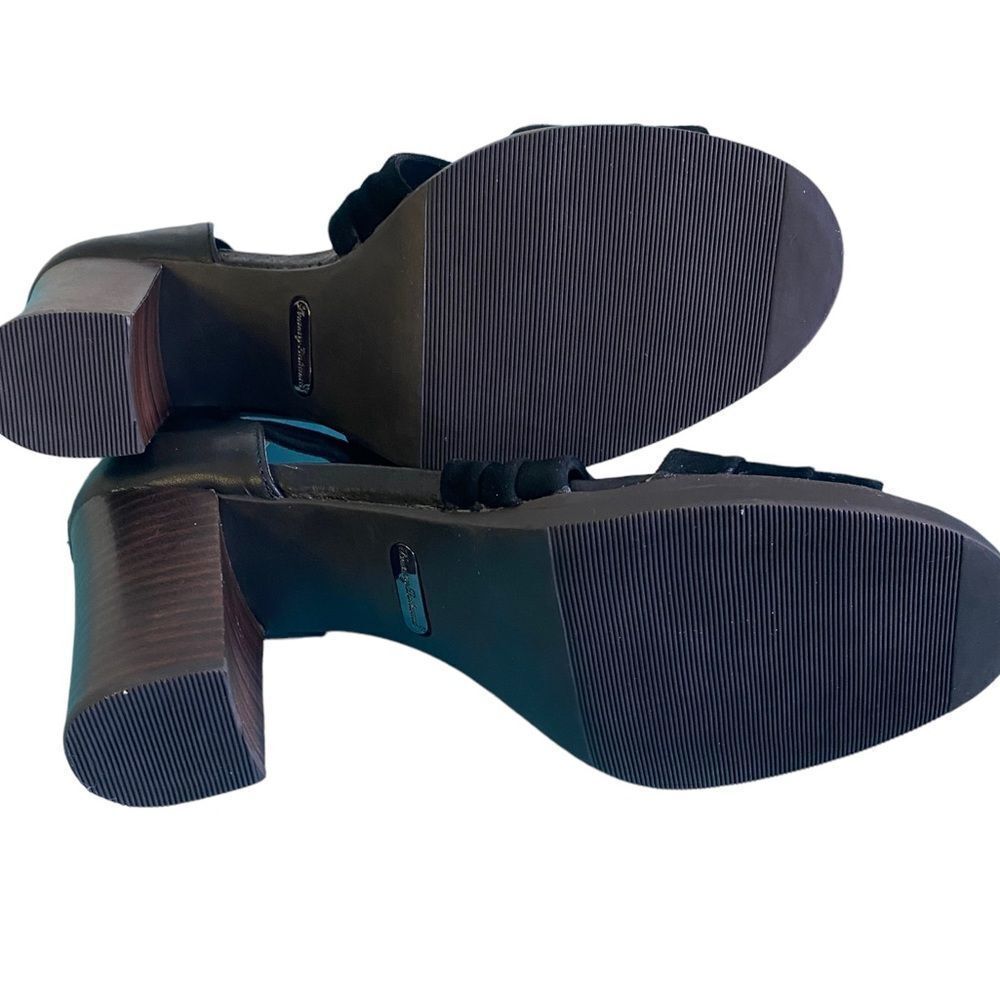 Tommy Bahama Lalai Black Leather and Suede Crisscross Chunky Block Heel Sandal - Picture 10 of 16